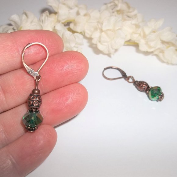 Small Boho Earring Set AB Green & Copper Beaded Dangle Jewelry Handmade NWT 5801 - Picture 6 of 6